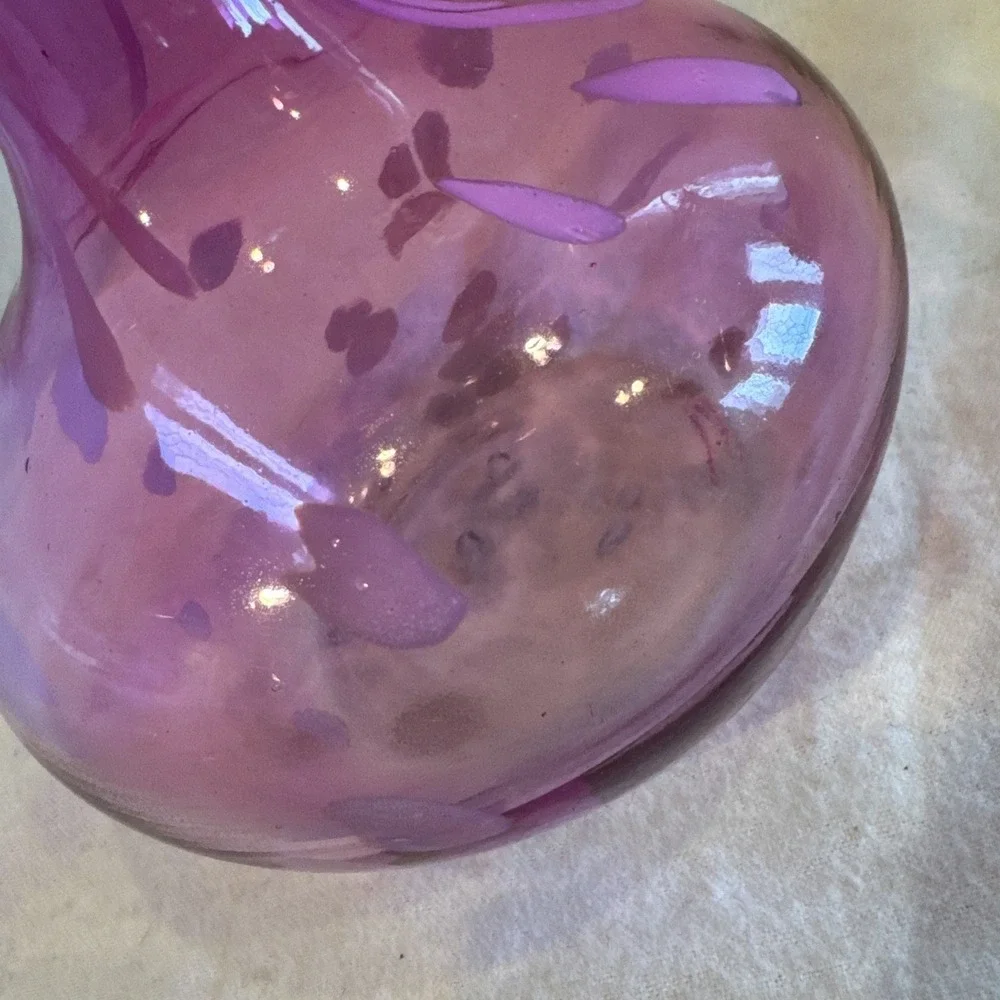 Glass‎ Pink Splatter Onion Shaped Vase Mid Century Modern Hand Blown Art 6